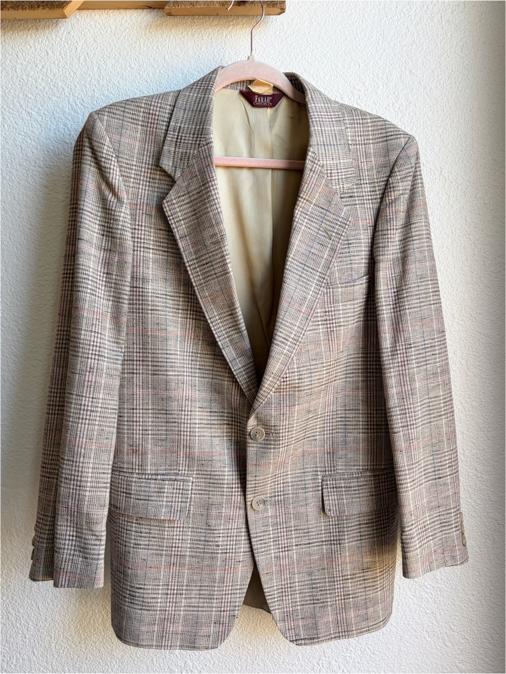 Vintage 90s Farah Brown Plaid Blazer MD LG